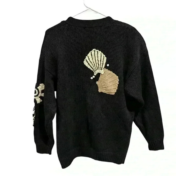 Vintage 80s 90s Tony Lambert Beach Shells Coastal Cardigan Sweater Ramie M - Picture 7 of 9